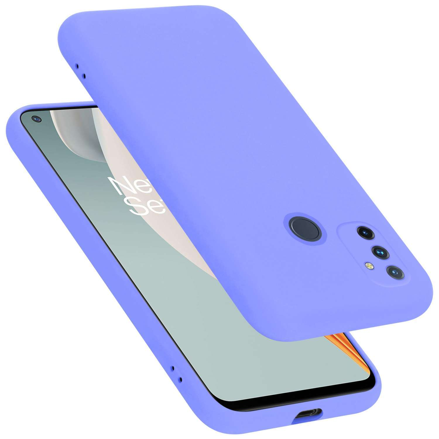 Lilafarbenes Telefon mit passender Hülle. Die Hülle ist abgewinkelt, um die Funktionen zu zeigen.