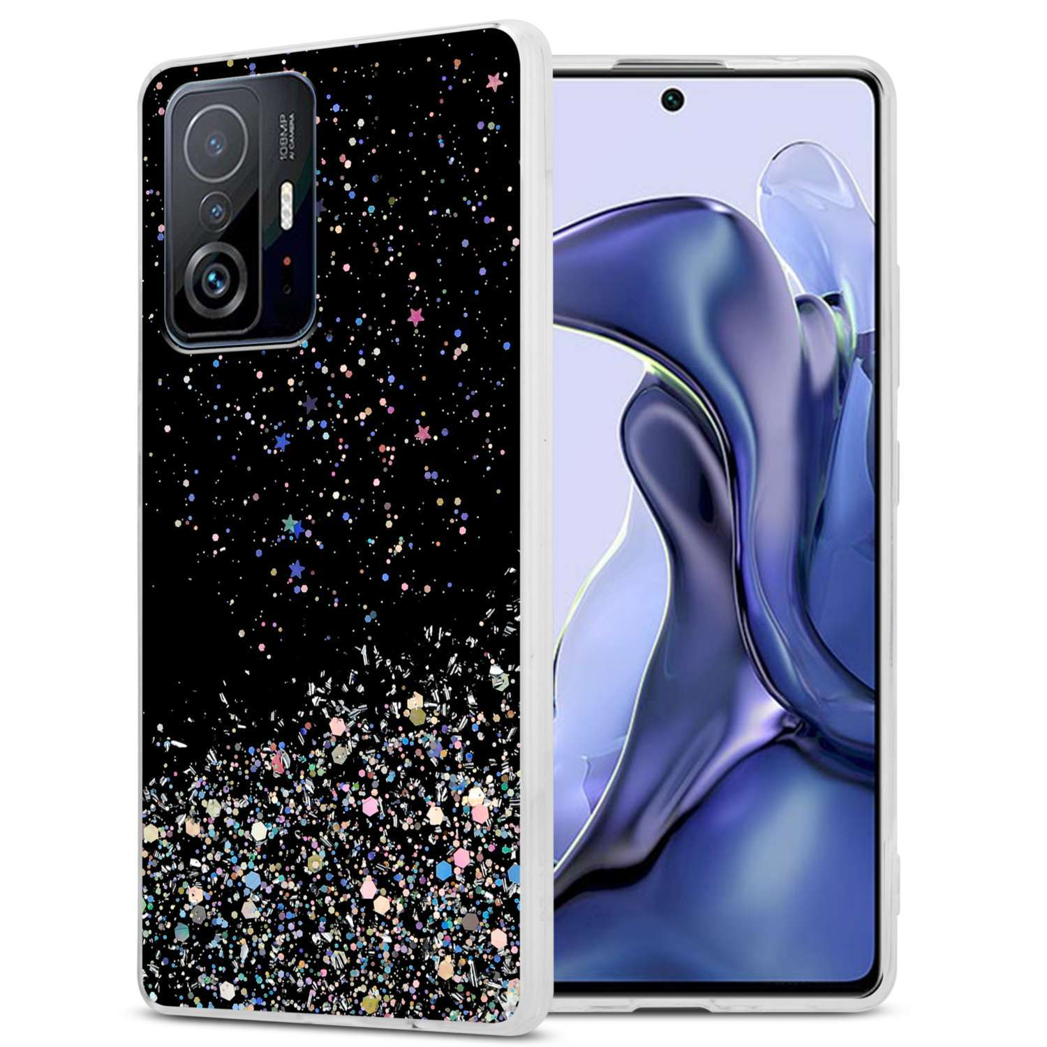 CADORABO Schutzhülle funkelnden Glitter, Xiaomi, Backcover, 11T PRO, 11T mit mit Schwarz / Glitter