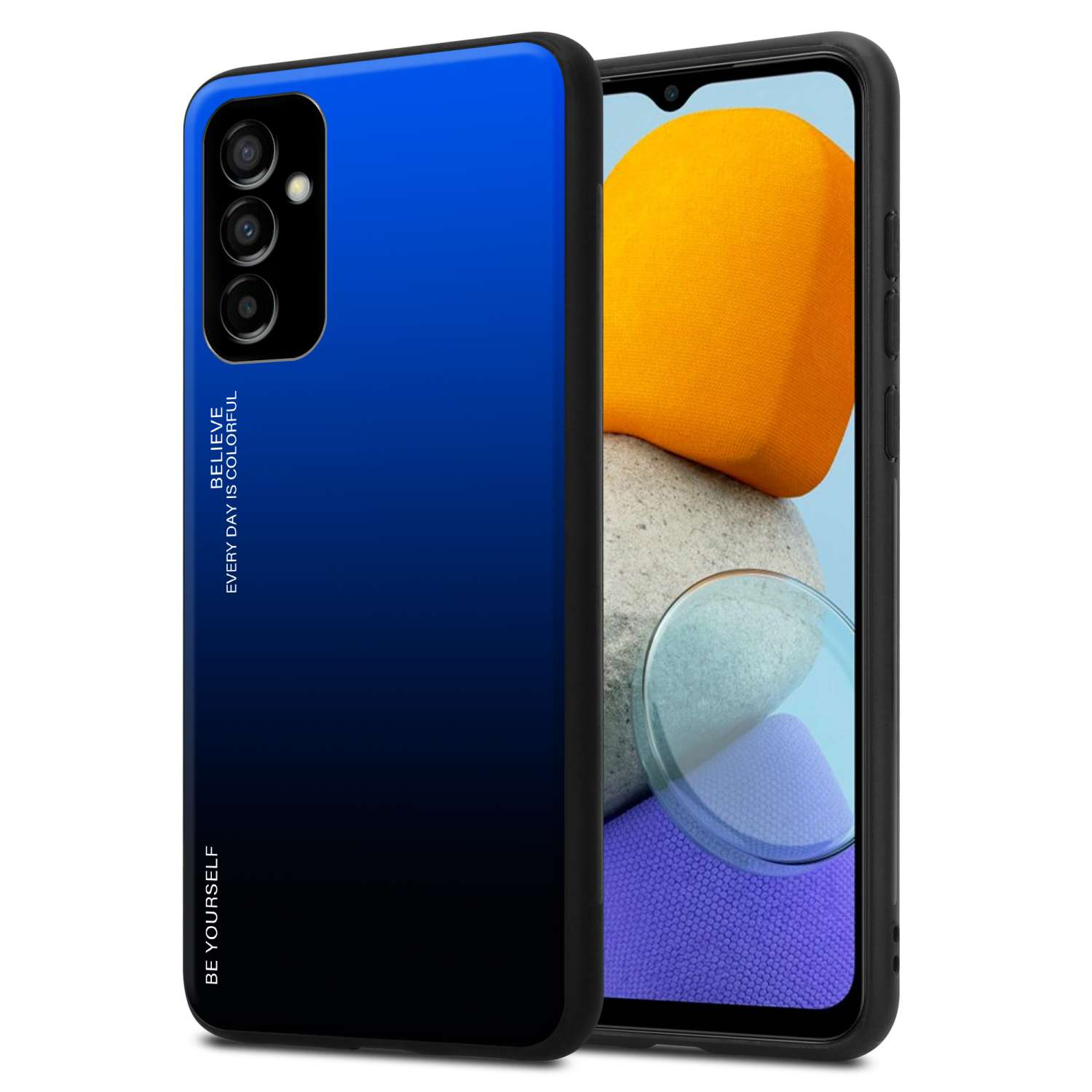 Glas, M23 CADORABO Galaxy SCHWARZ Farben Backcover, Hülle 2 aus 5G, Silikon BLAU - Samsung, TPU