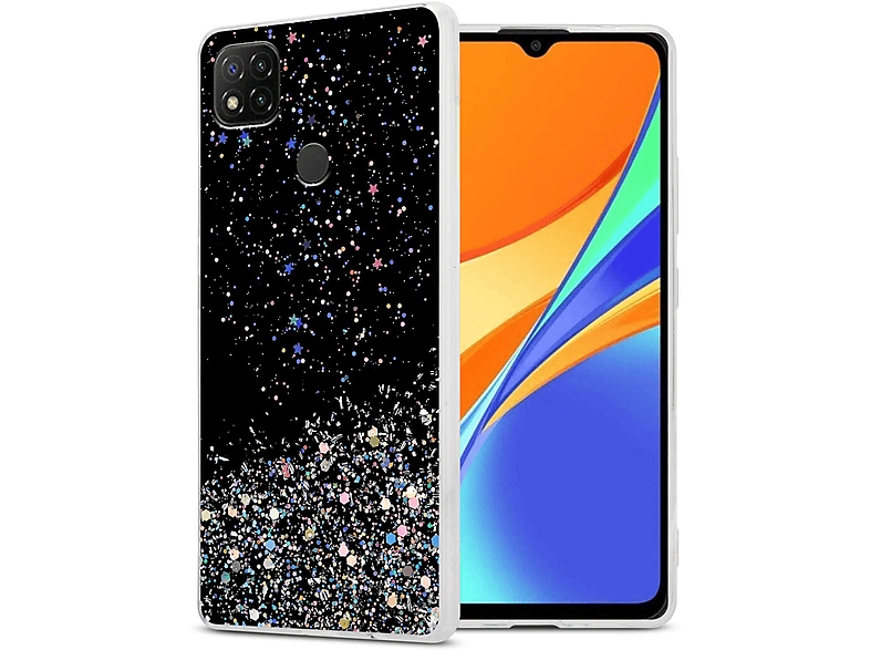 CADORABO Schutzhülle mit funkelnden Glitter, Backcover, Xiaomi, RedMi 9C / RedMi 10A, Schwarz mit Glitter