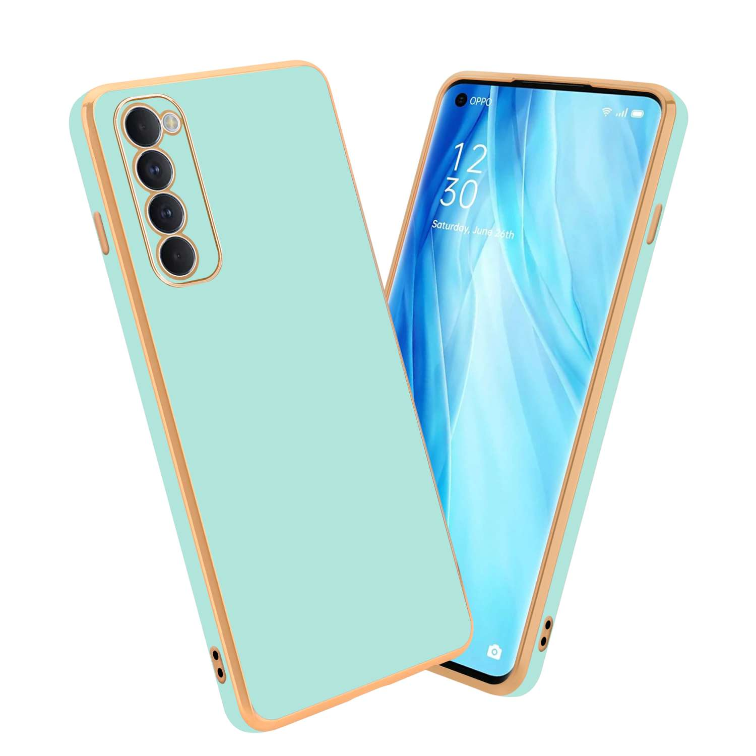 CADORABO Handyhülle mit Mint Oppo, Grün Kameraschutz, - Reno4 Glossy Gold Backcover, PRO