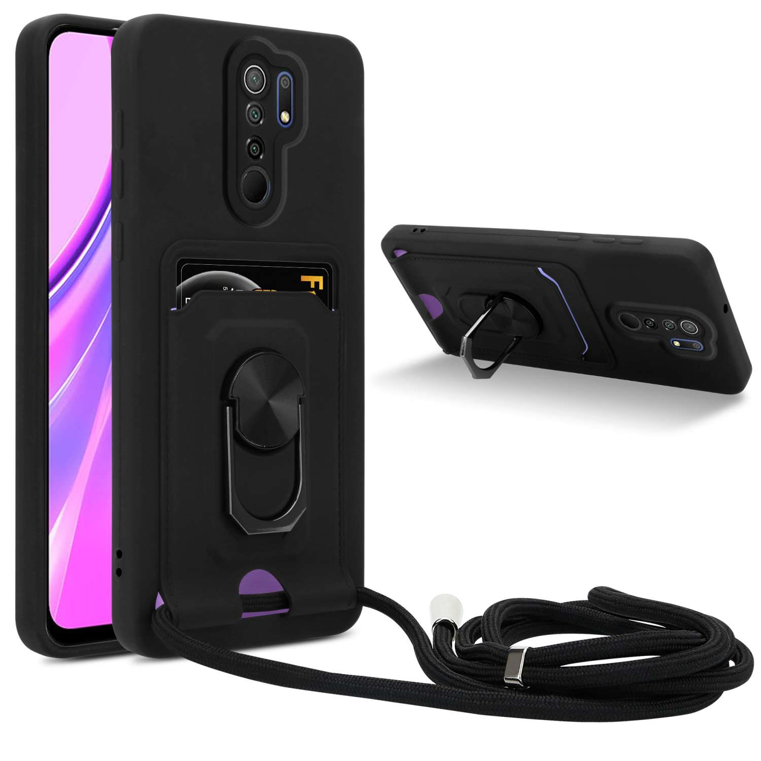 CADORABO Handy Kette SCHWARZ mit Band, RedMi 9, Backcover, Kordel verstellbaren Xiaomi