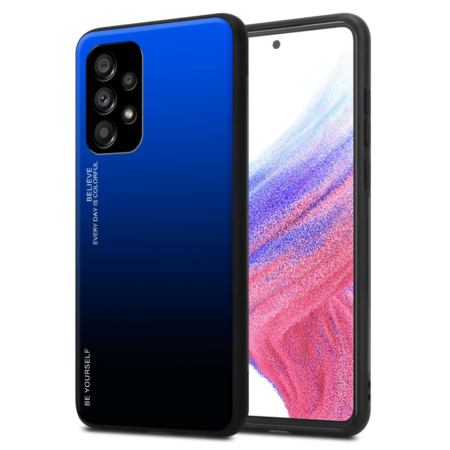 CADORABO Hülle aus 5G, 2 Galaxy TPU Samsung, Farben A53 SCHWARZ - Backcover, Silikon BLAU Glas