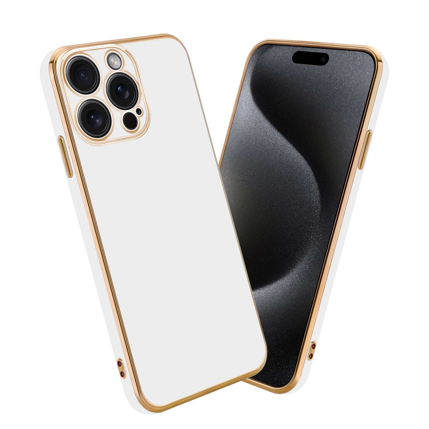 Gold iPhone CADORABO PRO, Weiß - Glossy mit Backcover, Handyhülle 15 Kameraschutz, Apple,