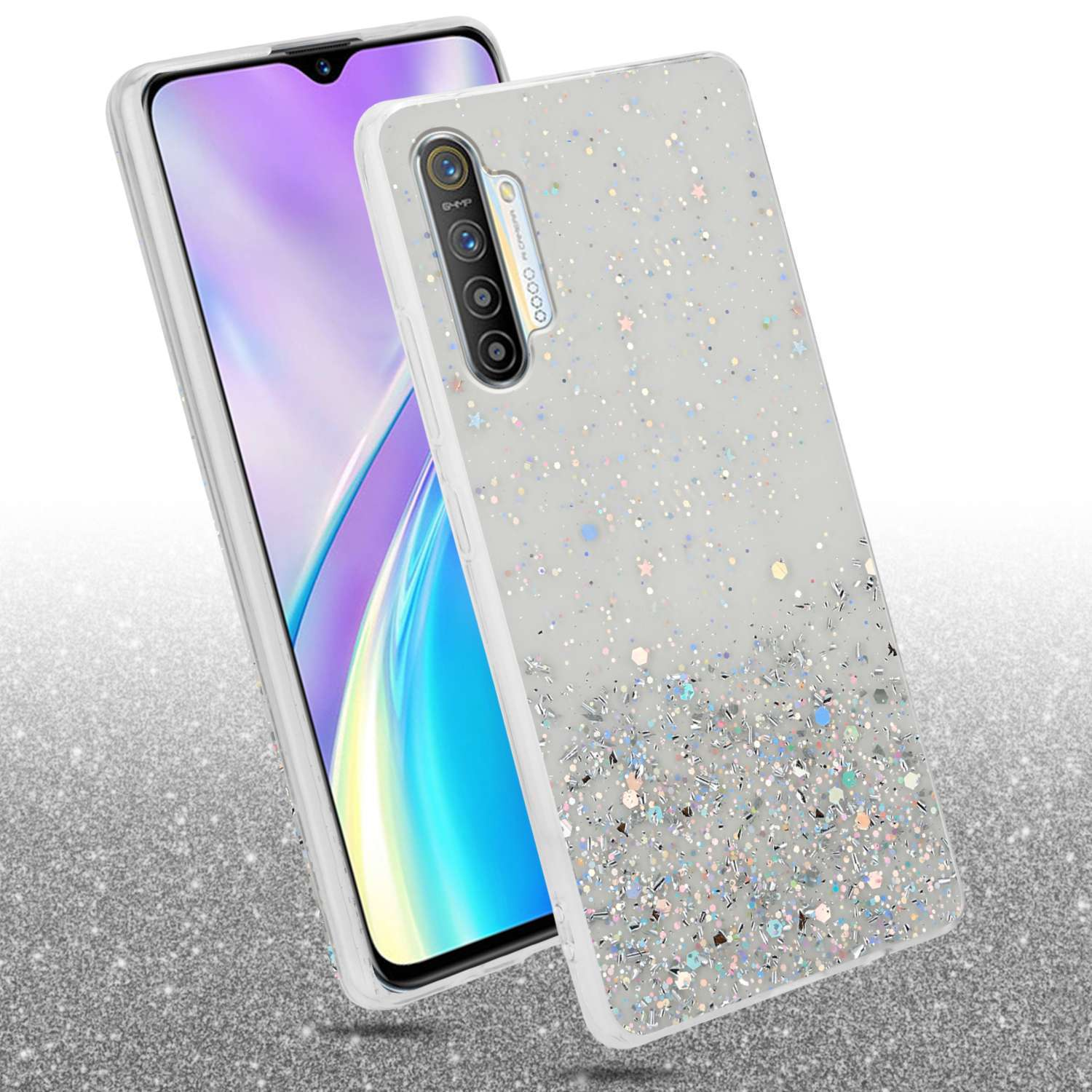 CADORABO Schutzhülle mit funkelnden Glitter, FIND Backcover, Oppo, Transparent Glitter X2, mit