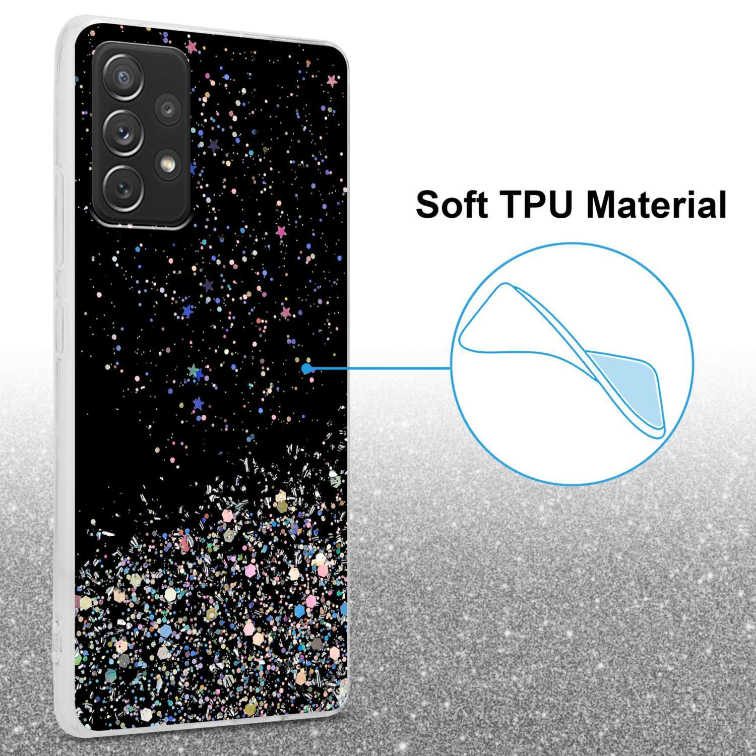CADORABO Schutzhülle mit funkelnden mit Samsung, Glitter, Galaxy Schwarz 4G Glitter 5G, Backcover, A72 