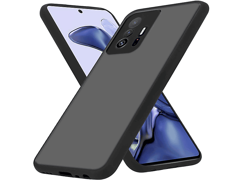 Hybrid TPU Innenseite Schutzhülle matter Hülle 11T Matt und Kunststoff / 11T PRO, mit Xiaomi, CADORABO Rückseite, Schwarz Silikon Backcover,