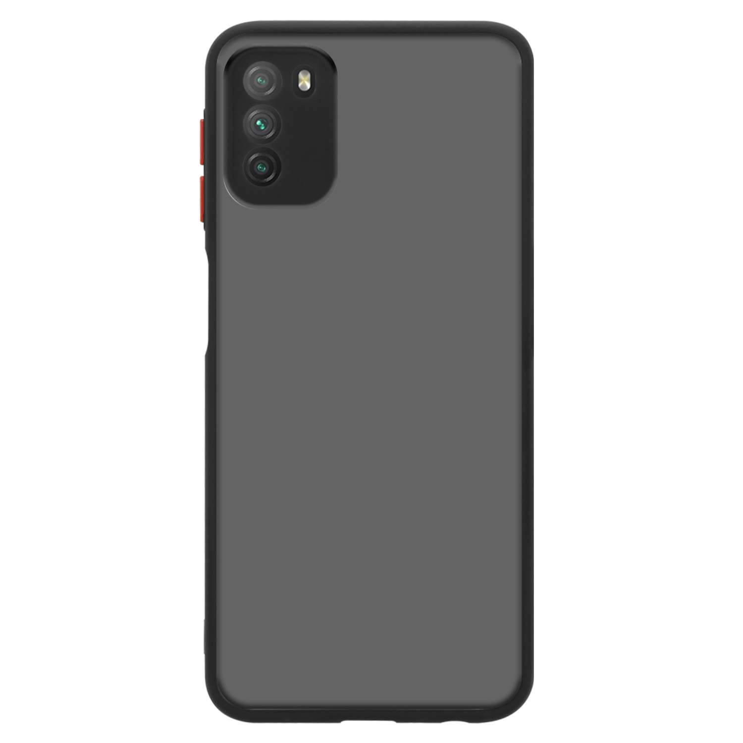 Custodia per telefono grigia. La parte posteriore della custodia è visibile, con il modulo fotocamera nell'angolo in alto a sinistra.