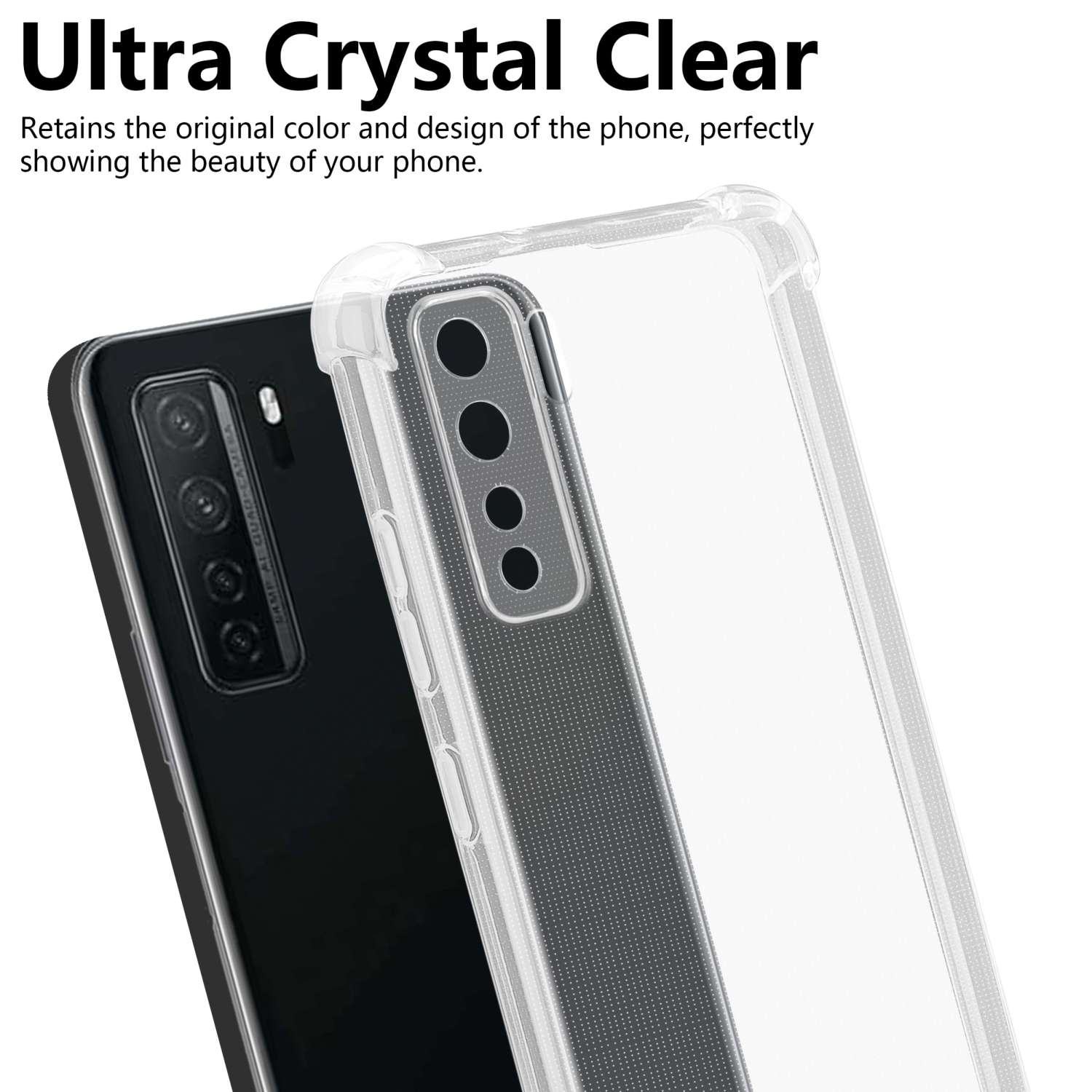 Eine Handyhülle mit einem schwarzen Telefon im Inneren, transparent und klar.
