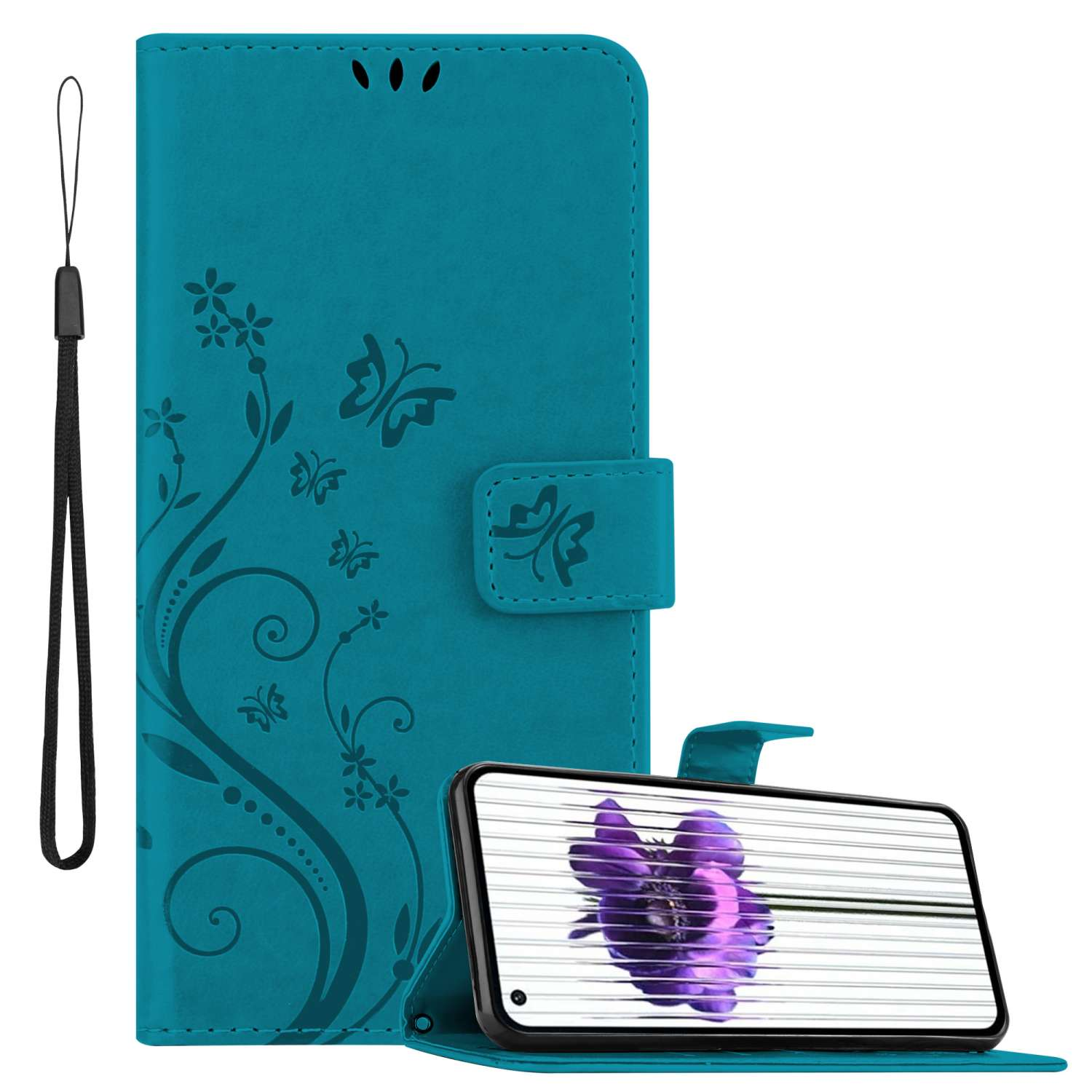 Cadorabo Custodia Libro compatibile con Huawei P20 PRO in GRIGIO FIORE - in Design di Fiore con Chiusura Magnetica, Funzione Stand e 3 Vani di Carte - Cover Case Wallet Book Etui