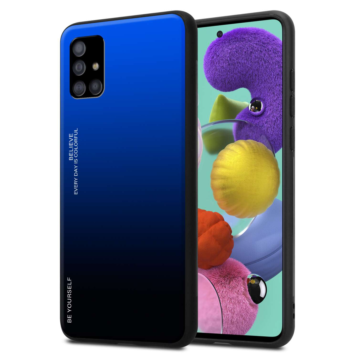 CADORABO Hülle SCHWARZ A51 Farben Silikon 2 - Glas, 5G, Galaxy TPU BLAU Samsung, aus Backcover