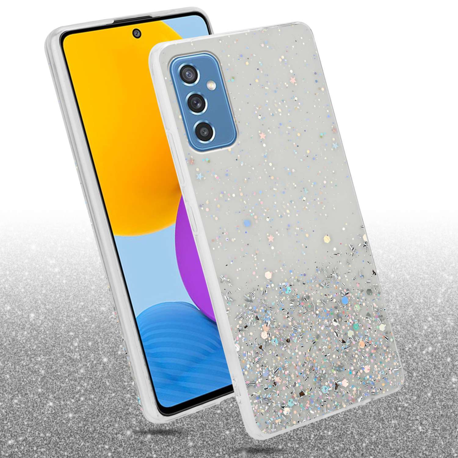 Backcover, mit 5G, Schutzhülle mit CADORABO Galaxy M52 funkelnden Transparent Samsung, Glitter, Glitter