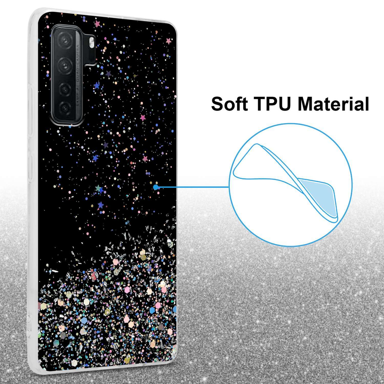 NOVA Schwarz / P40 Backcover, mit 7 LITE Glitter 5G Huawei, CADORABO SE, mit Schutzhülle funkelnden Glitter,