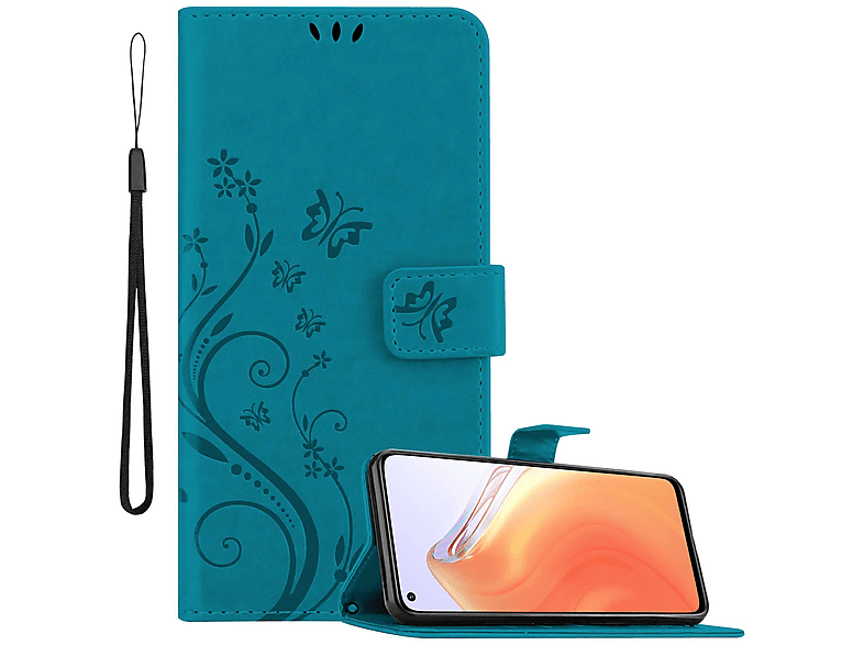 Muster Flower Xiaomi, Mi 10T Hülle CADORABO FLORAL PRO, Blumen 10T BLAU Case, Bookcover, / Mi