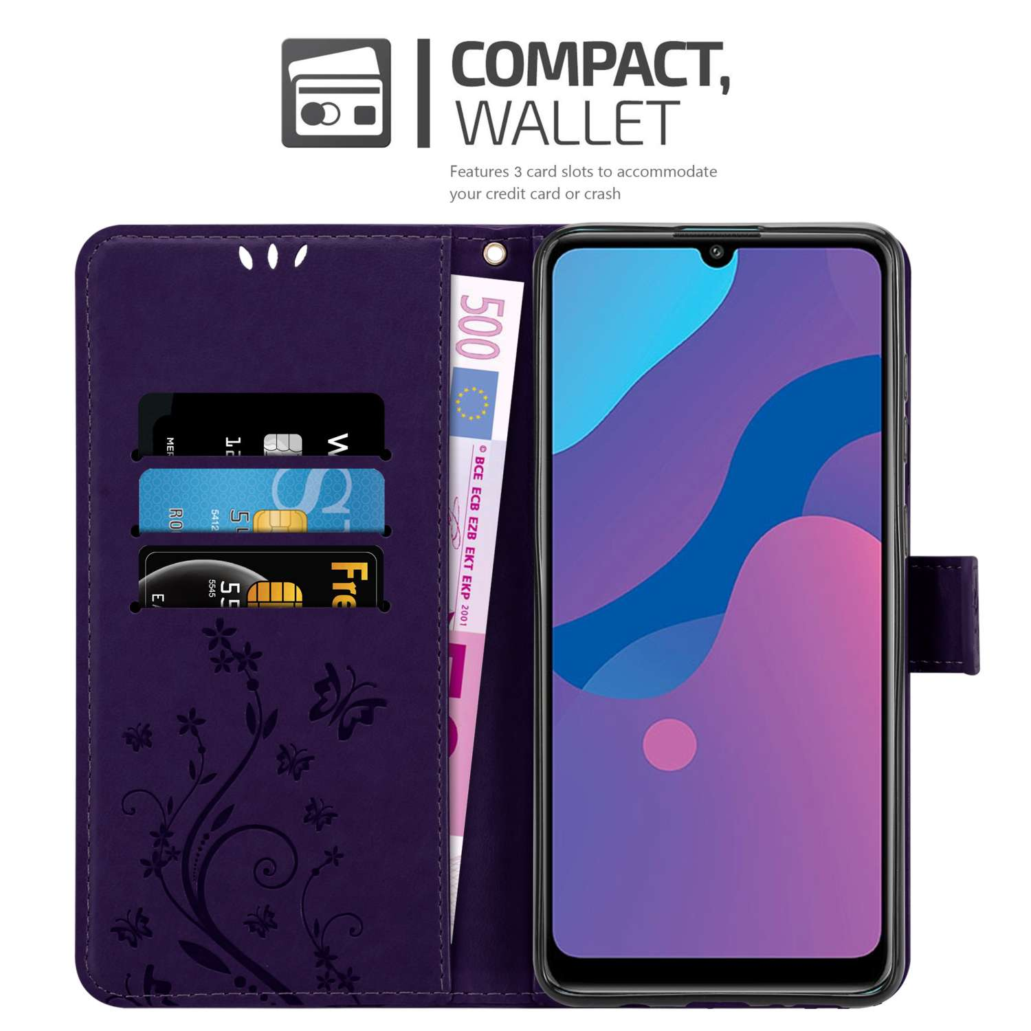 Cadorabo Custodia Libro Per Honor 20 Pro Con Fiori Blu E Farfalle - Cover Portafoglio Con Chiusura Magnetica, 3 Slot E Funzione Stand - 2