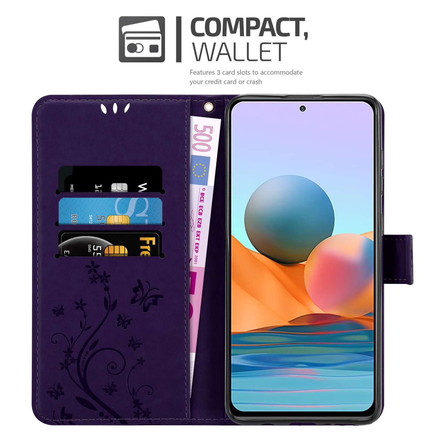 Cadorabo Custodia Libro Portafoglio Per Xiaomi Redmi K20 - Fiori Lilla Scuro - Copertina Con Chiusura Magnetica, Slot Carte E Supporto
