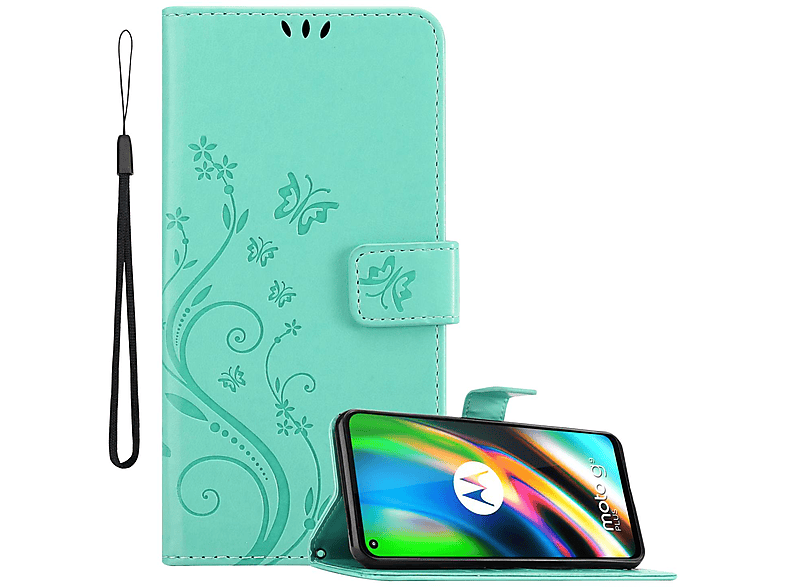 PLUS, Bookcover, G9 Muster Motorola, FLORAL Blumen Hülle MOTO TÜRKIS CADORABO Case, Flower