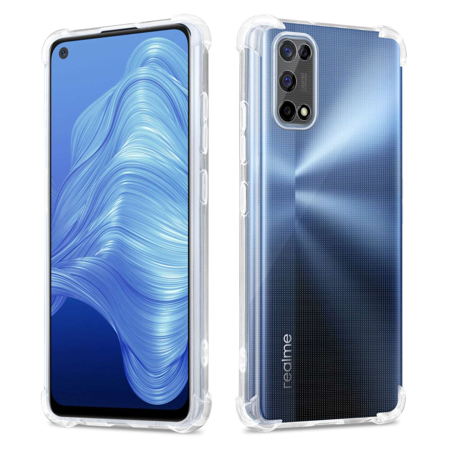 Zwei transparente Handyhüllen, die ein Telefon darin zeigen.