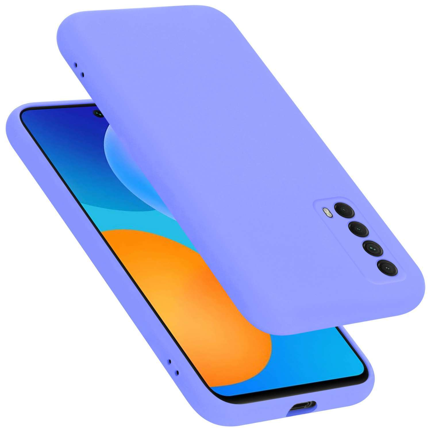 Lila Handyhülle und Telefon. Die Hülle ist offen, um das Telefon zu zeigen.
