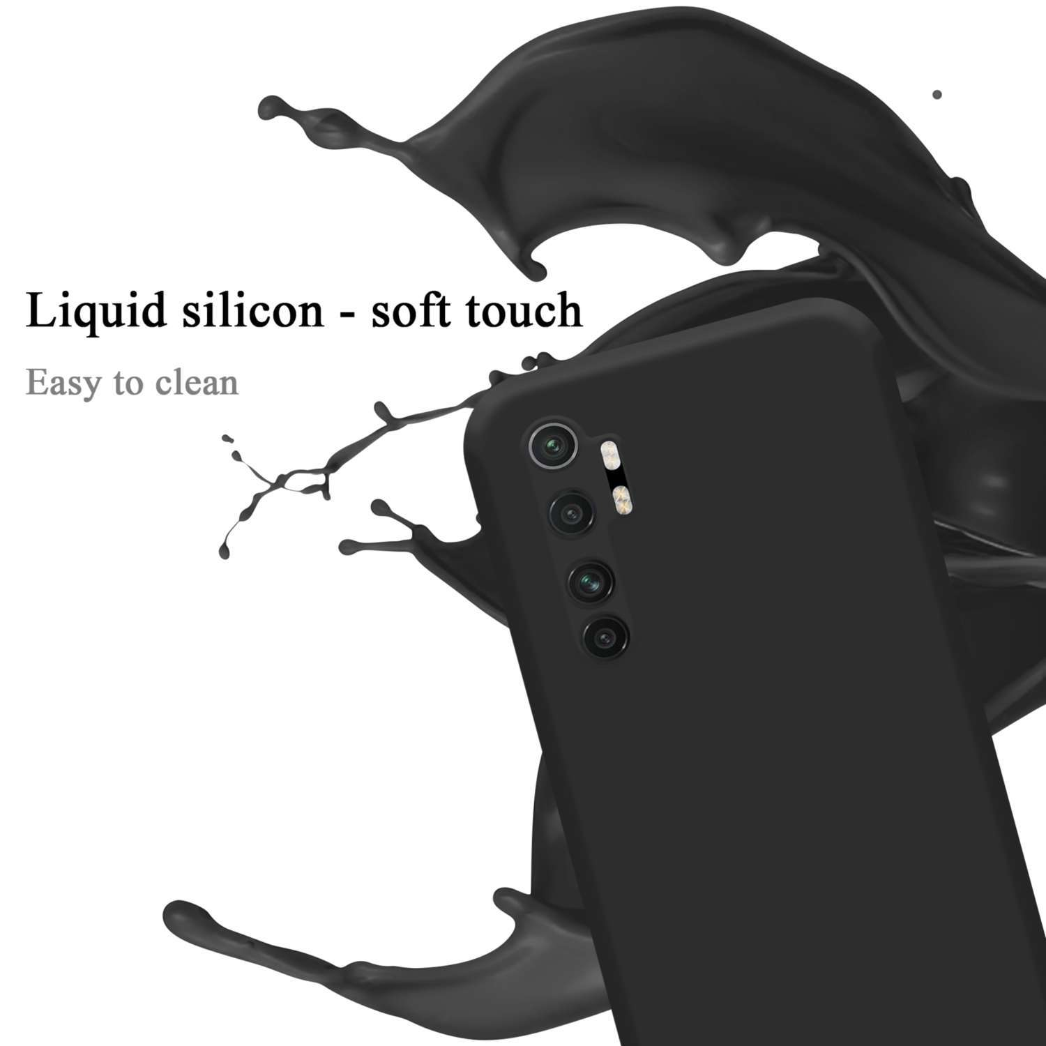 Custodia nera con silicone liquido e schizzo di liquido nero.