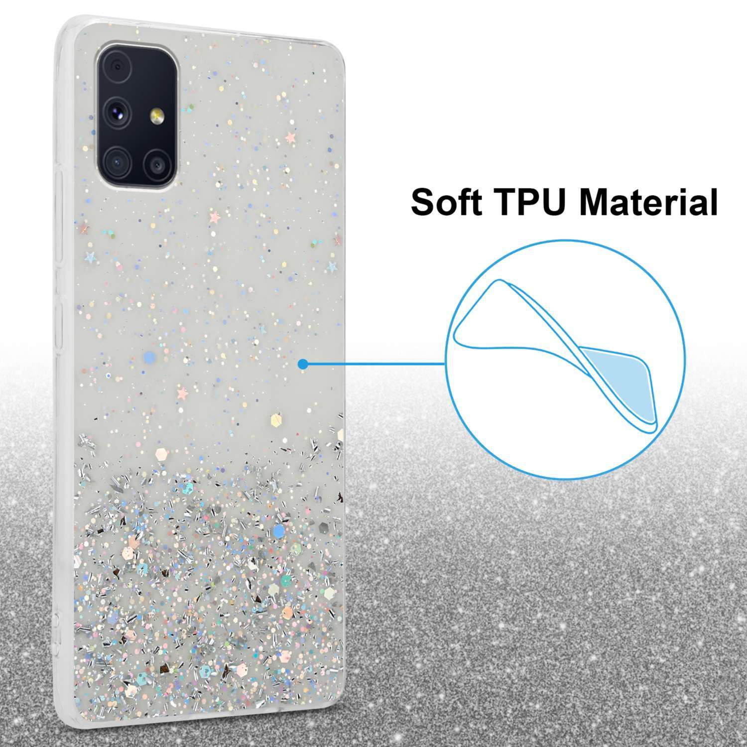 Samsung, funkelnden Schutzhülle Backcover, mit mit CADORABO M31s, Glitter, Galaxy Glitter Transparent