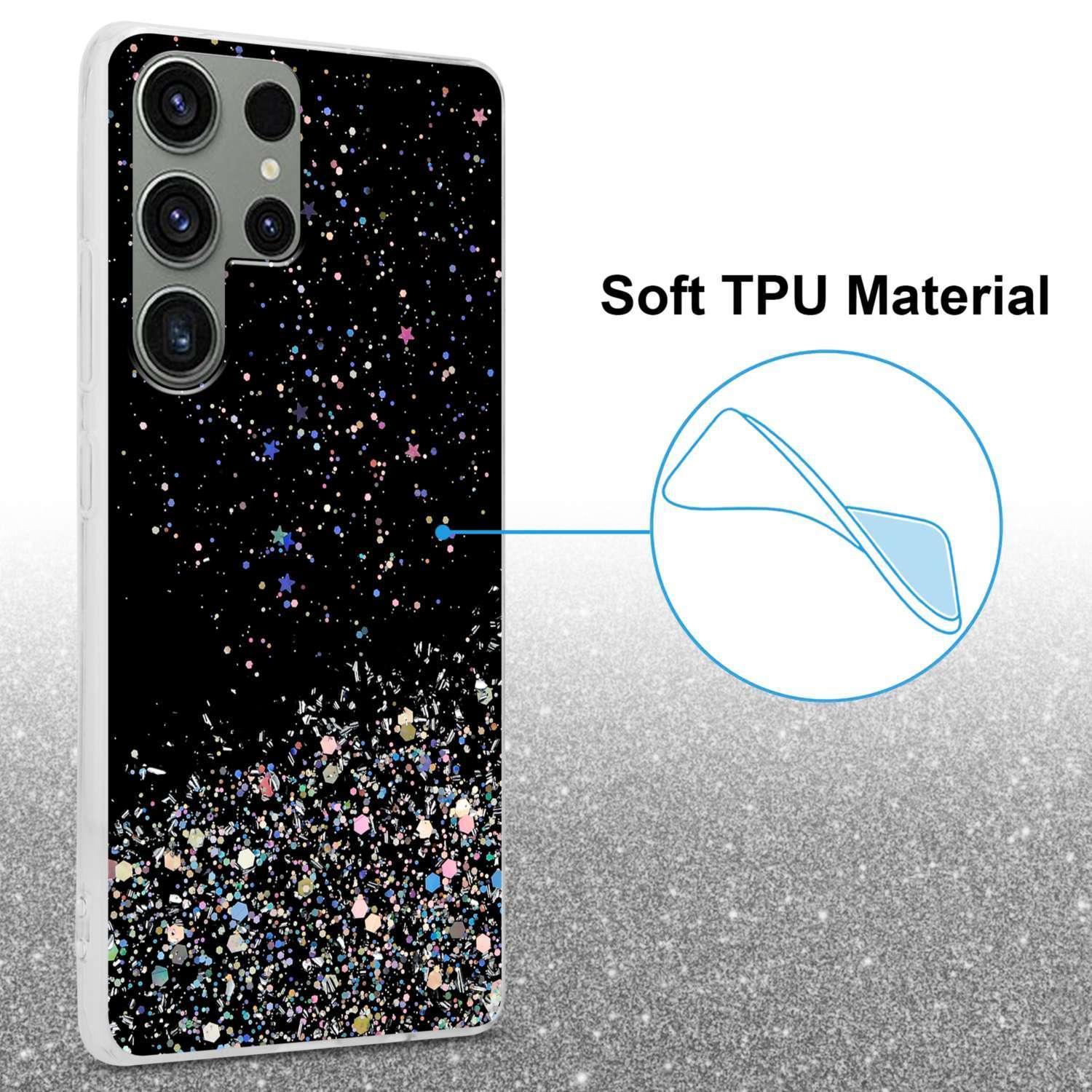 CADORABO Schutzhülle mit Glitter mit S23 Schwarz Glitter, Samsung, Galaxy funkelnden Backcover, ULTRA