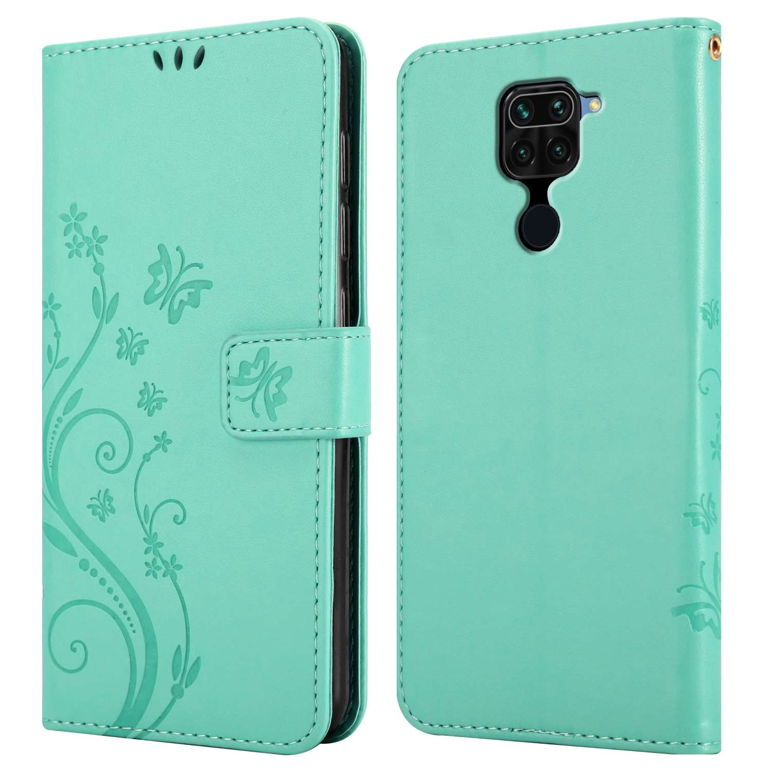 FLORAL Bookcover, CADORABO RedMi Case, Xiaomi, Hülle NOTE Blumen TÜRKIS 9, Flower Muster