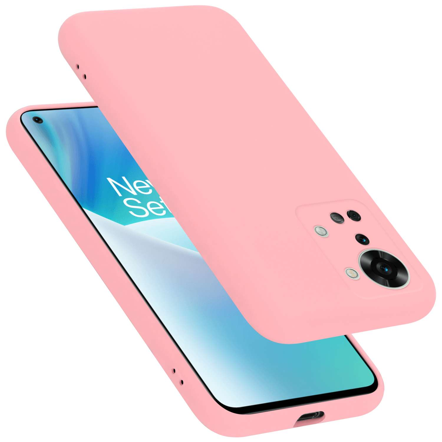 Rosa Handyhülle mit einem Telefon darin. Die Hülle ist offen und zeigt die Rückseite des Telefons.