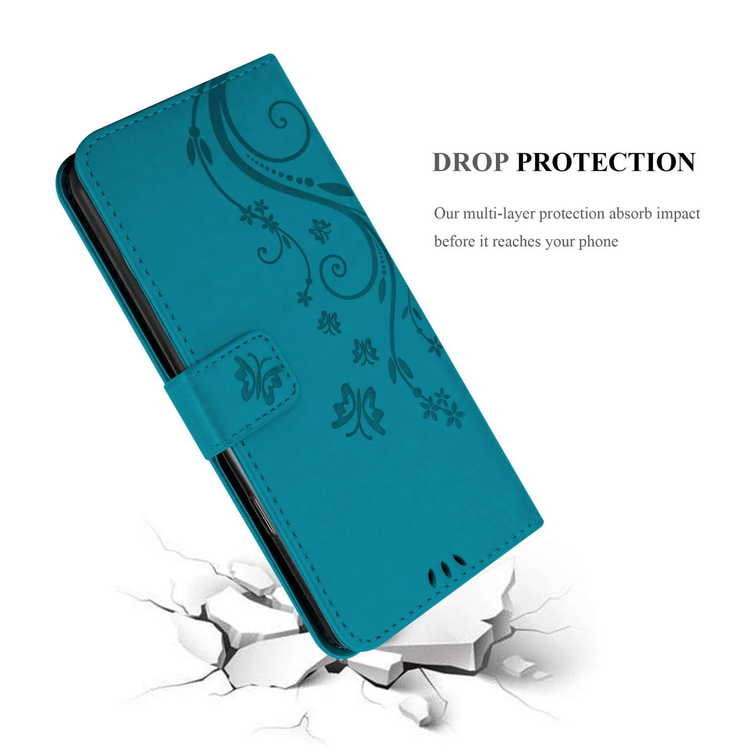 Xiaomi, Flower FLORAL Blumen Muster Case, Hülle Mi 10 BLAU CADORABO Bookcover, LITE,