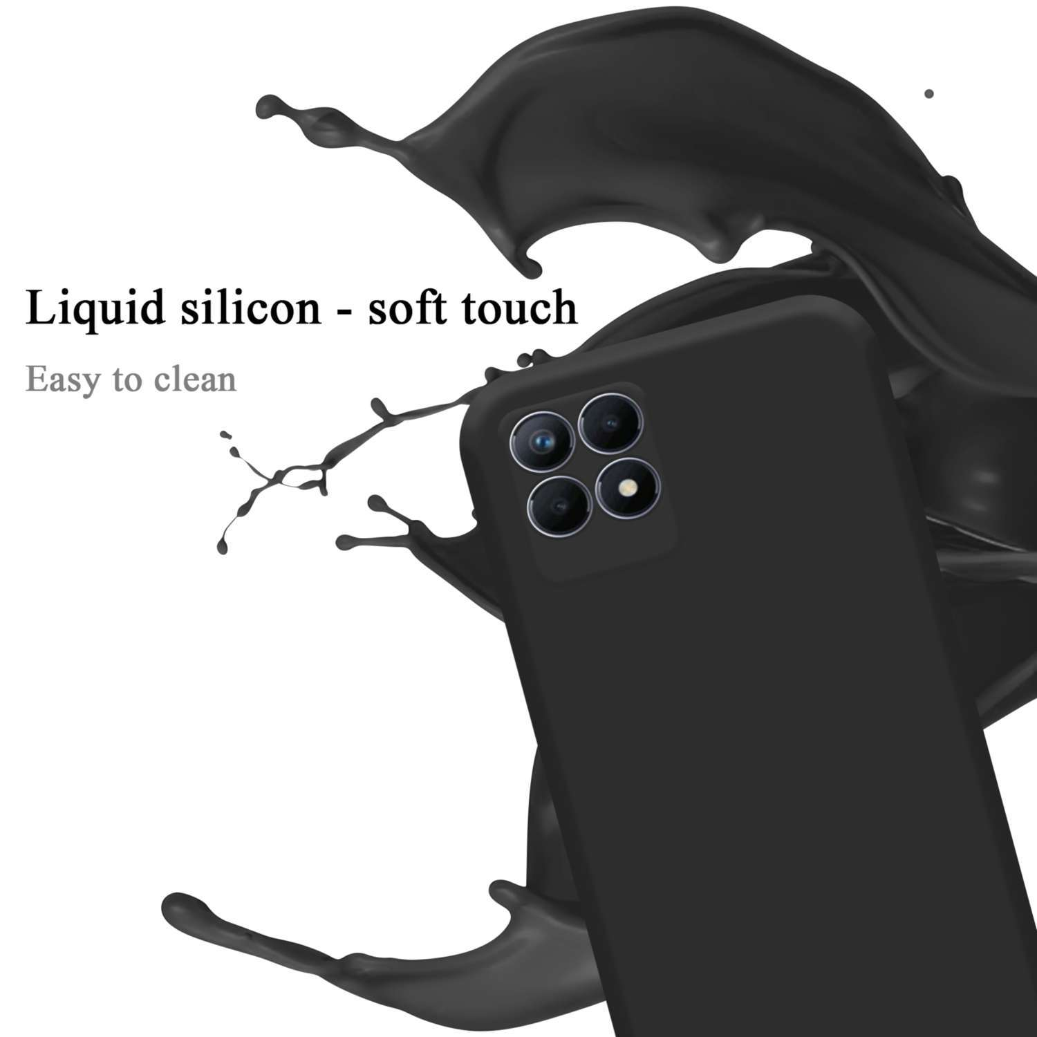 Custodia nera con spruzzi di vernice nera. Silicone liquido - tocco morbido.
