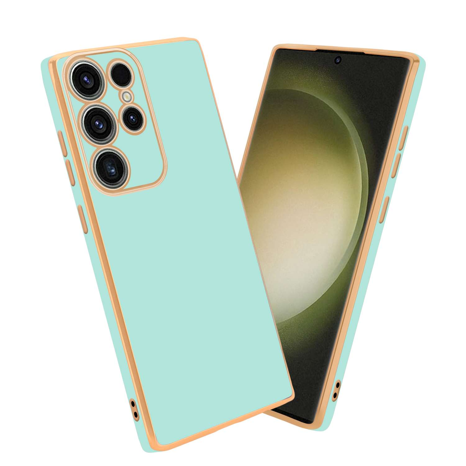 Kameraschutz, CADORABO Glossy Galaxy Grün mit Backcover, Samsung, - Mint Gold Handyhülle S23 ULTRA,