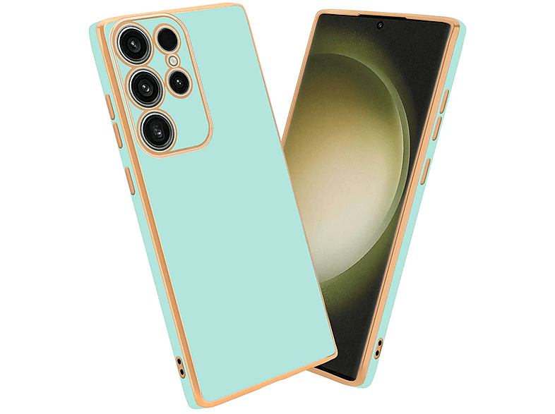 Kameraschutz, CADORABO Glossy Galaxy Grün mit Backcover, Samsung, - Mint Gold Handyhülle S23 ULTRA,