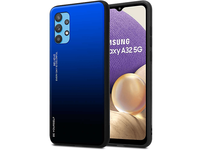- CADORABO Samsung, Backcover, Hülle Farben 2 Glas, 5G, A32 Silikon Galaxy aus SCHWARZ TPU BLAU