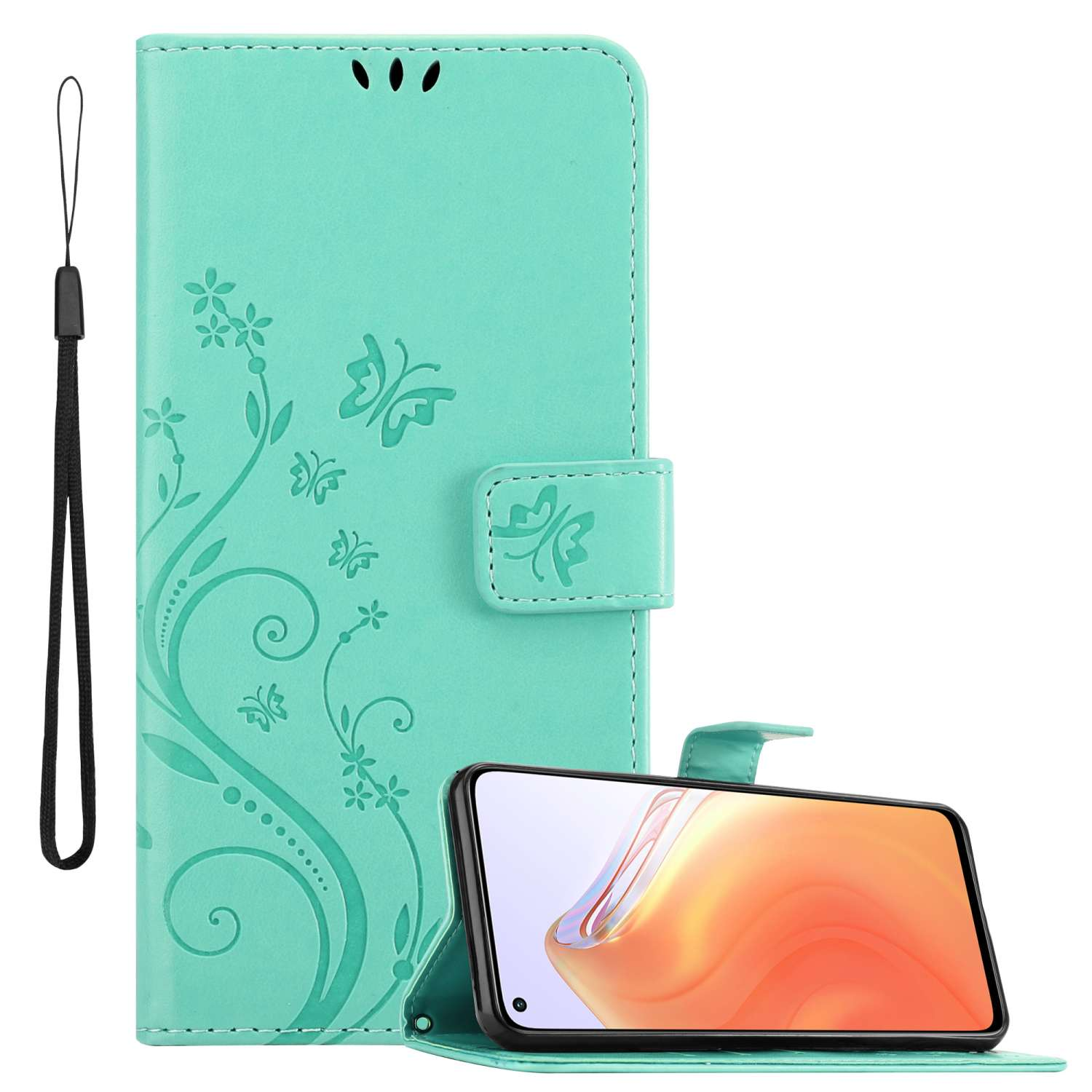 CADORABO Hülle Blumen Muster Mi PRO, Mi Flower / 10T Xiaomi, Case, FLORAL 10T TÜRKIS Bookcover