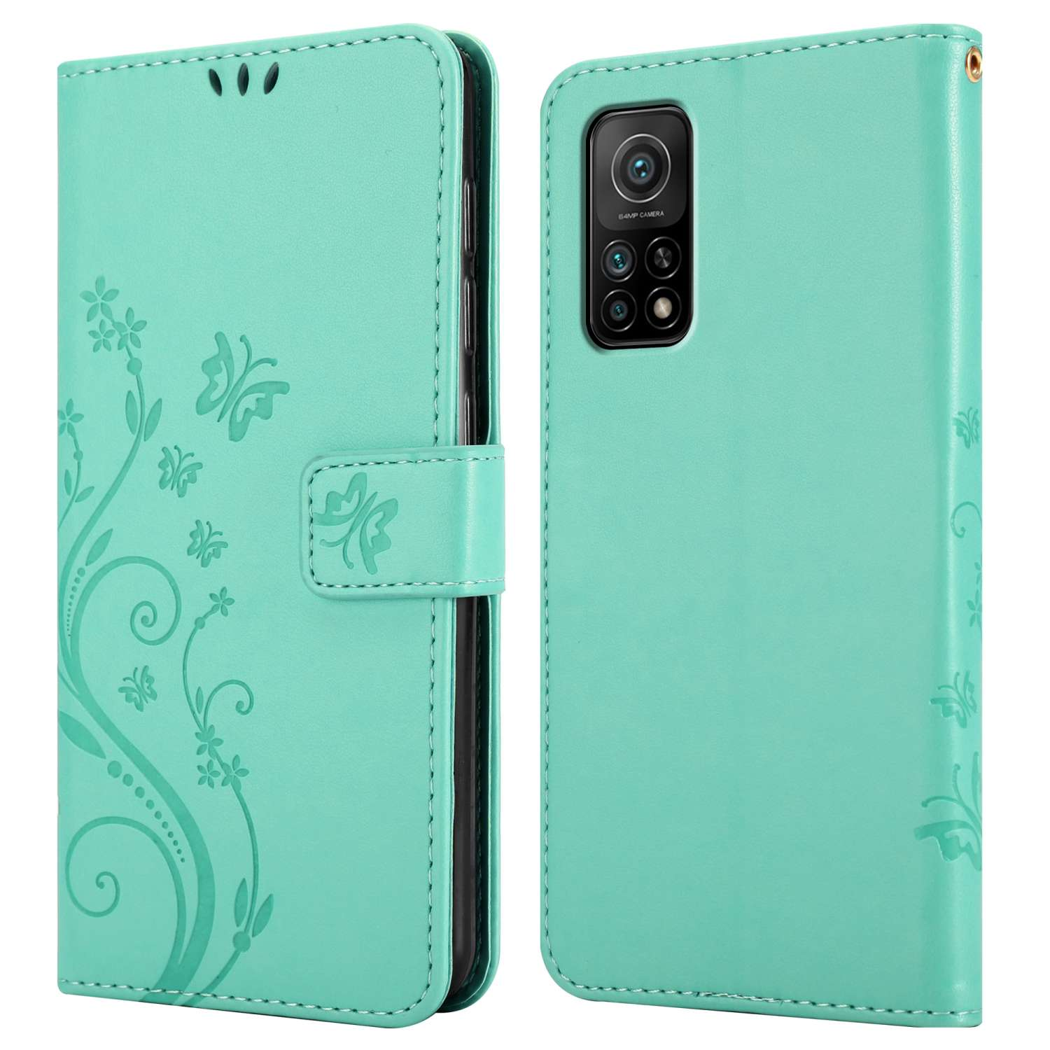 / Muster 10T TÜRKIS Bookcover, Case, Xiaomi, Mi Mi Flower Hülle FLORAL 10T Blumen CADORABO PRO,