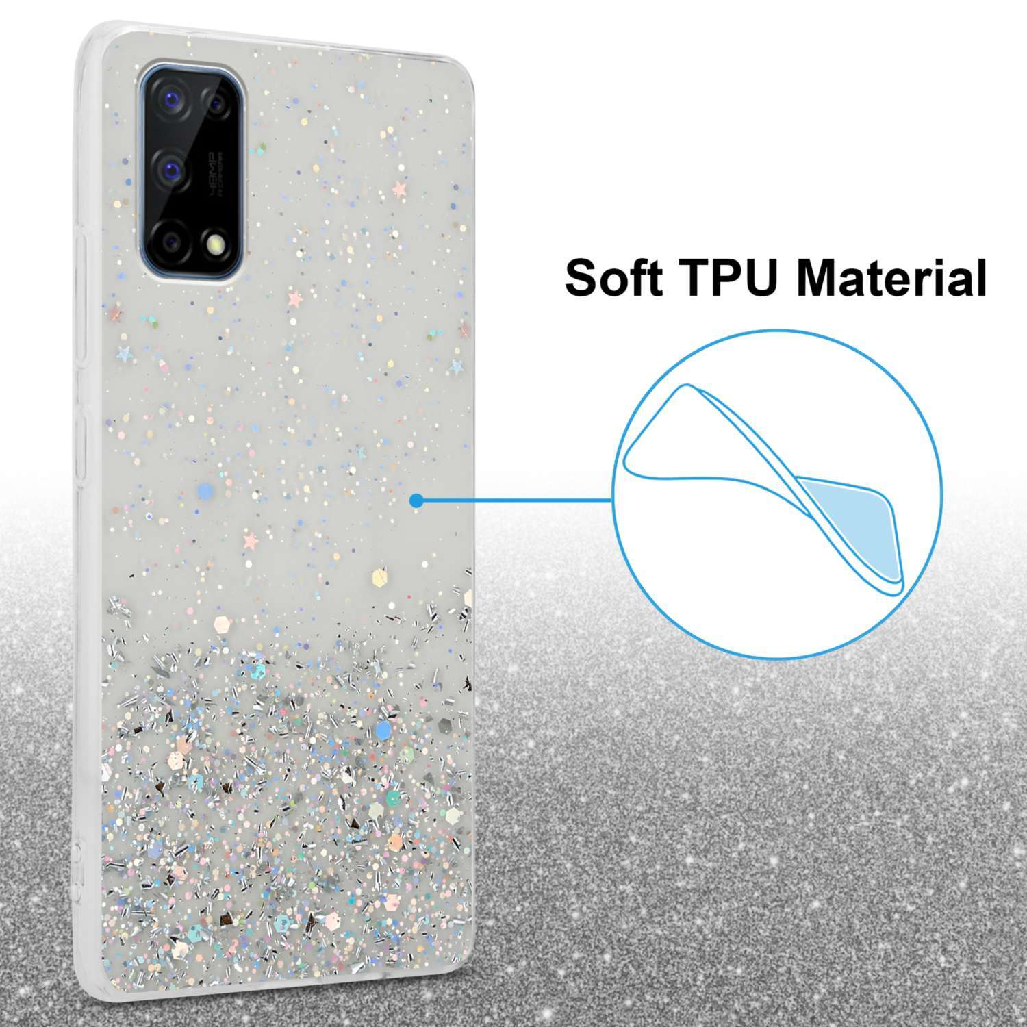 Schutzhülle 4G, 7 Glitter funkelnden CADORABO Glitter, mit Realme, Transparent mit Backcover,