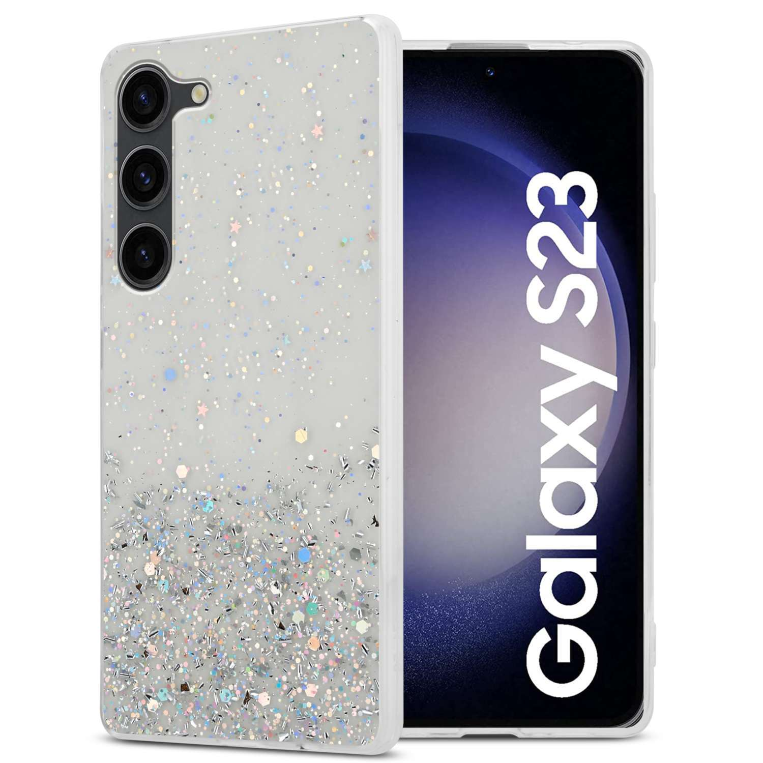 Samsung, S23, Schutzhülle Glitter Glitter, Backcover, funkelnden Galaxy CADORABO mit Transparent mit