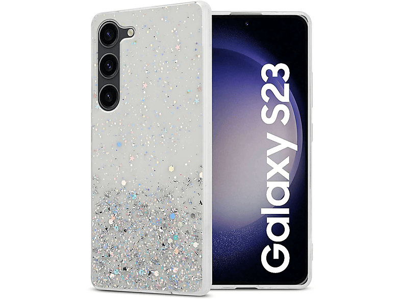 CADORABO Schutzhülle mit funkelnden Glitter, Samsung, Transparent Backcover, mit Glitter Galaxy S23