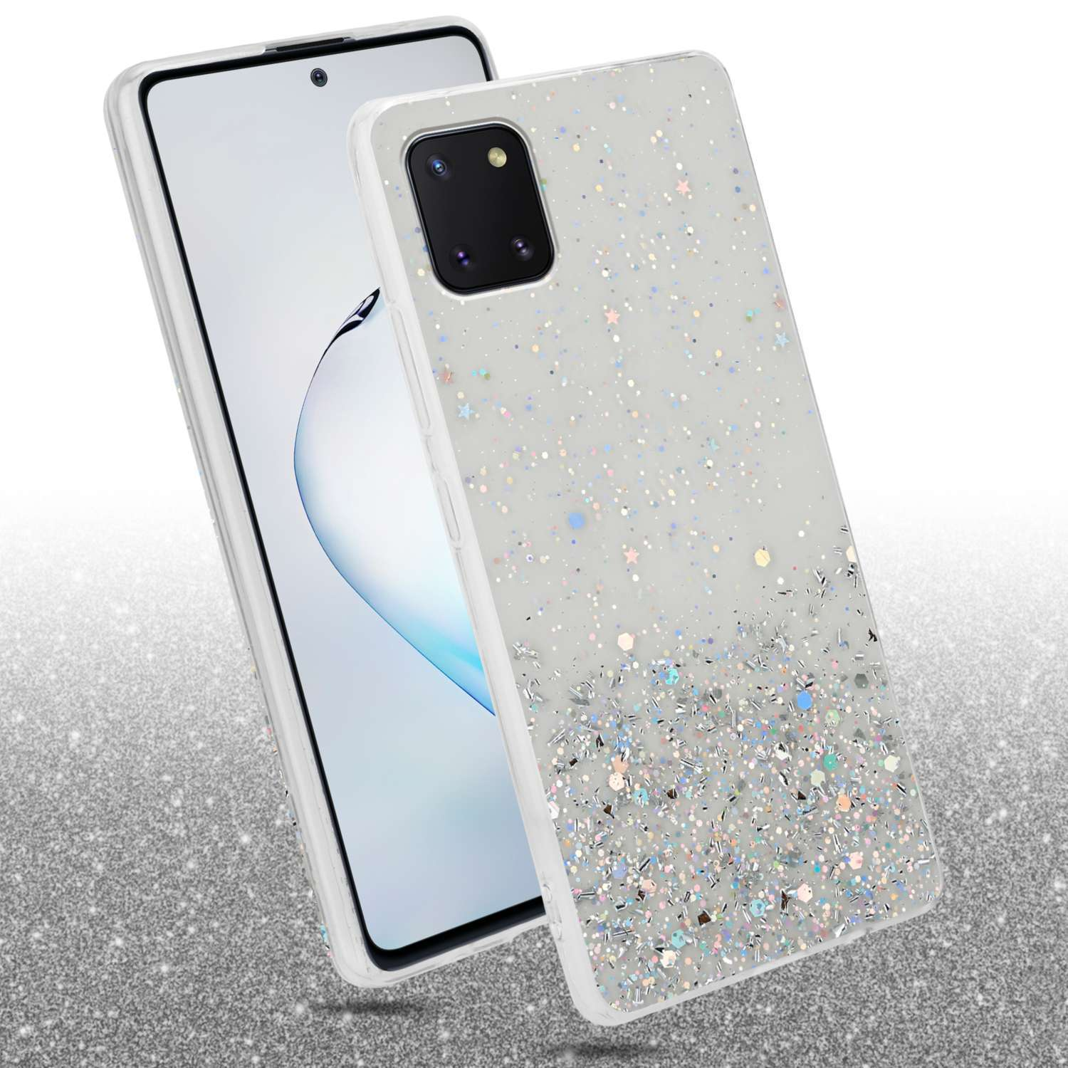 CADORABO Schutzhülle mit funkelnden Glitter, Transparent Samsung, 10 Backcover, A81 Galaxy M60s, / / LITE mit NOTE Glitter