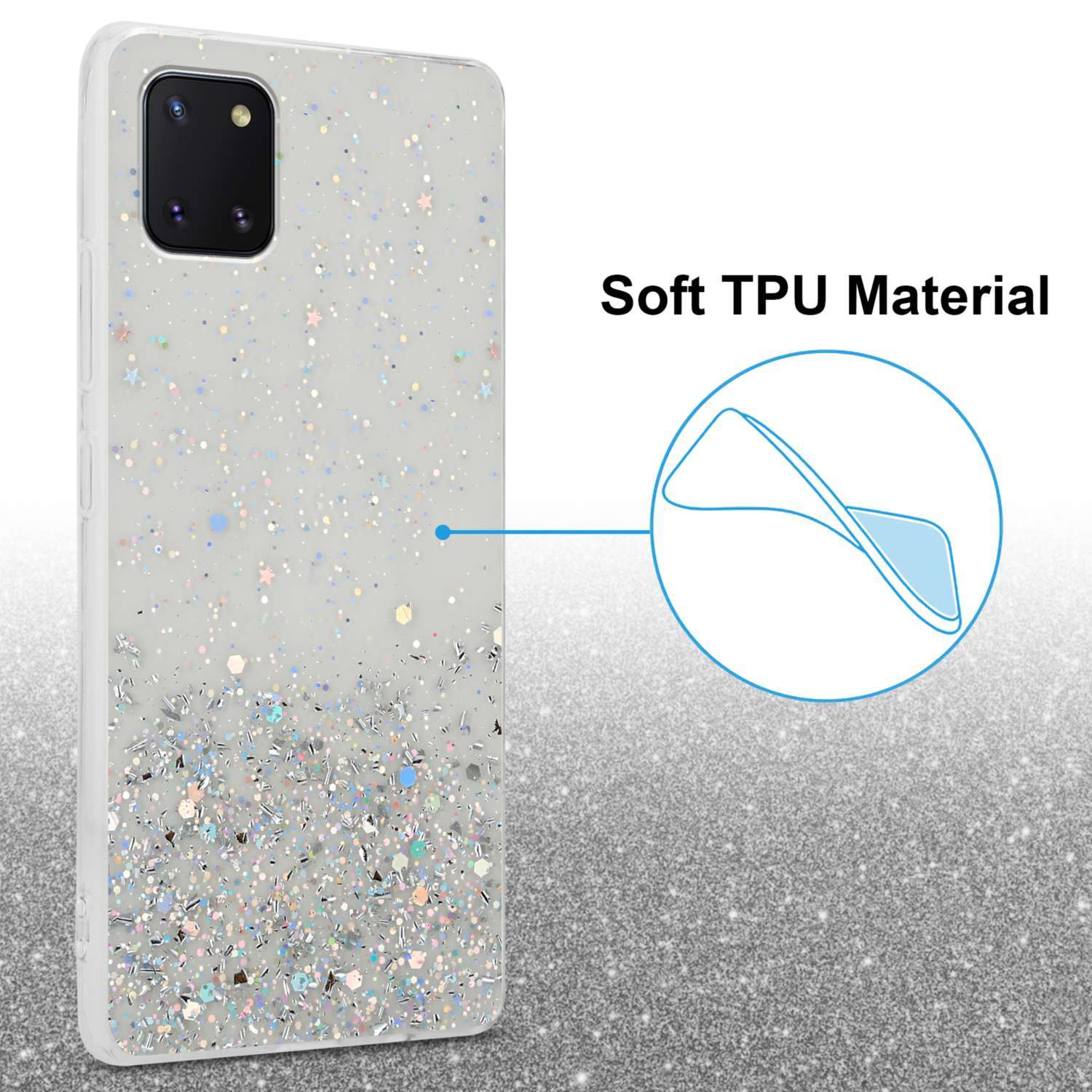 CADORABO Schutzhülle mit funkelnden Glitter, Transparent Samsung, 10 Backcover, A81 Galaxy M60s, / / LITE mit NOTE Glitter