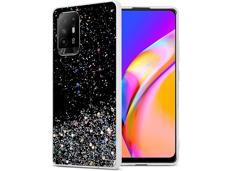 CADORABO Schutzhülle mit funkelnden Glitter, Backcover, Oppo, A94 5G, Schwarz mit Glitter