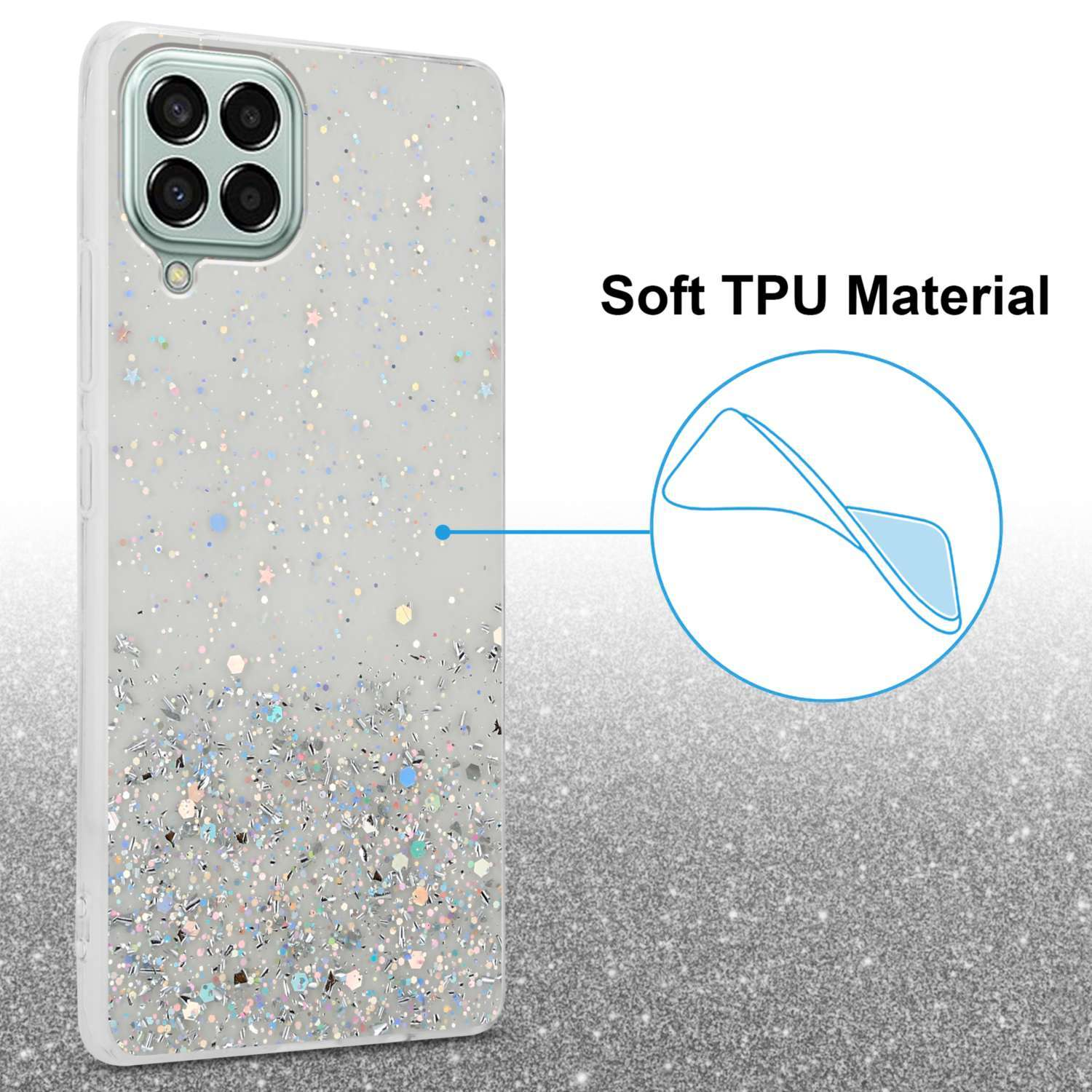 M33 Samsung, Glitter, mit CADORABO funkelnden Backcover, Schutzhülle mit Galaxy Glitter Transparent 5G,