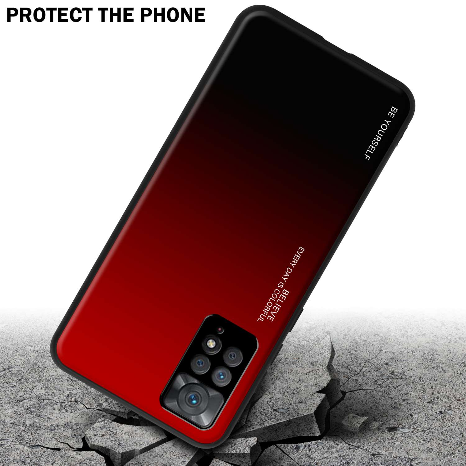 Custodia per telefono sfumata rossa con terreno crepato.