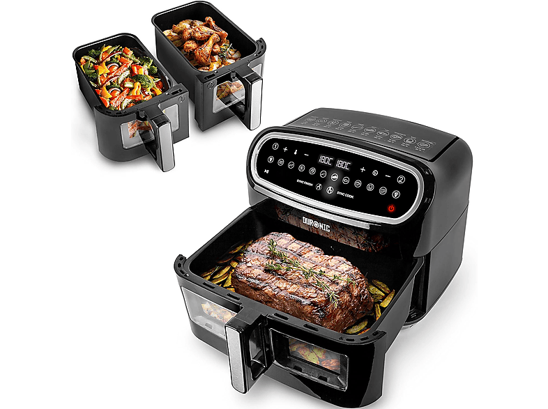 DURONIC AF34 BK Air Fryer | Doppelfritteuse | 10 Programme Heißluftfritteuse 2400 Watt Schwarz