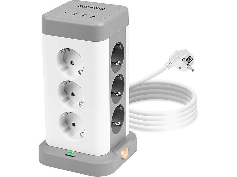 DURONIC ET12C Mehrfachsteckdose | Steckdosenwürfel mit 3x USB A, 1x USB C Port | 12-Fach Steckdose Steckdosenleiste