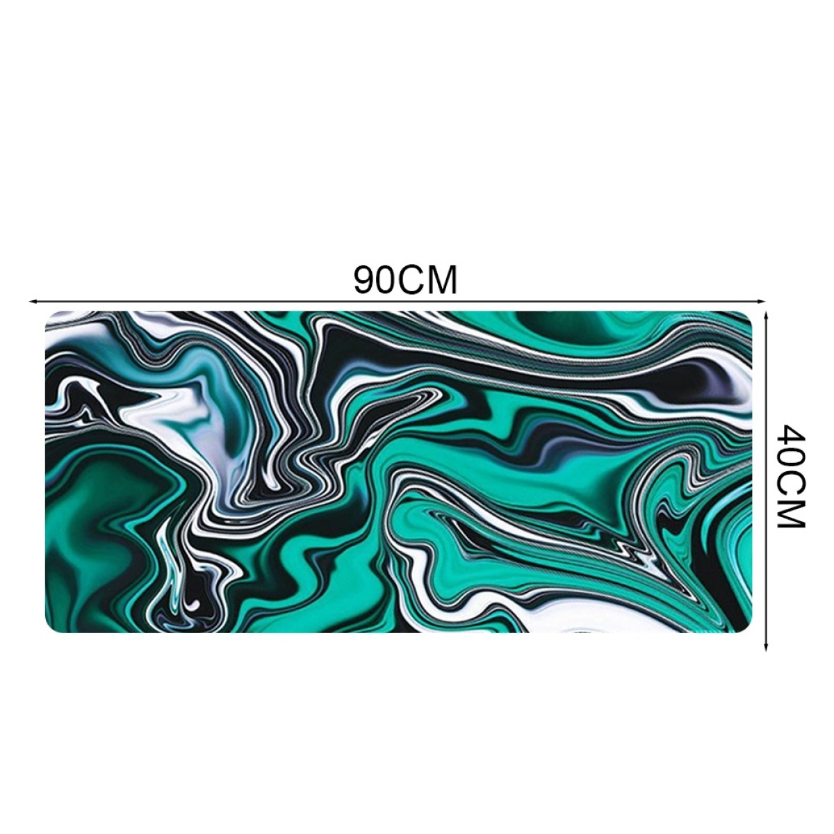 Ein langes Mauspad mit einem grünen, weißen und schwarzen Marmordesign.