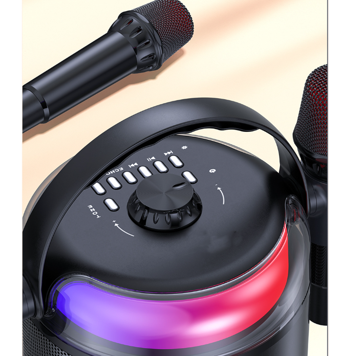 ENBAOXIN Bluetooth-Audio mit Mikrofon, Farbbeleuchtung, Akkus des Bluetooth-Lautsprecher, Schwarz Langlebigkeit