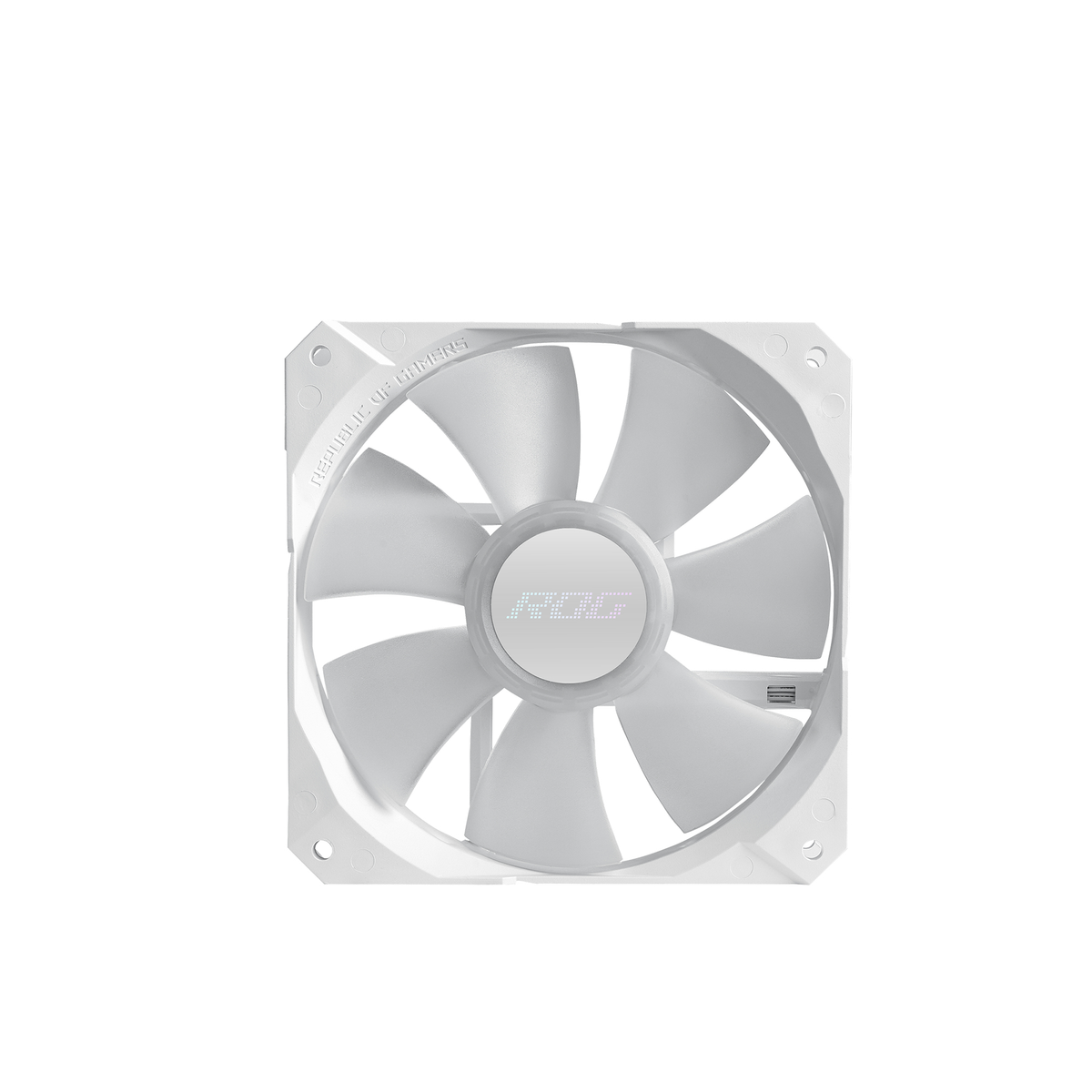 White fan with ROG logo in the center. White background.
