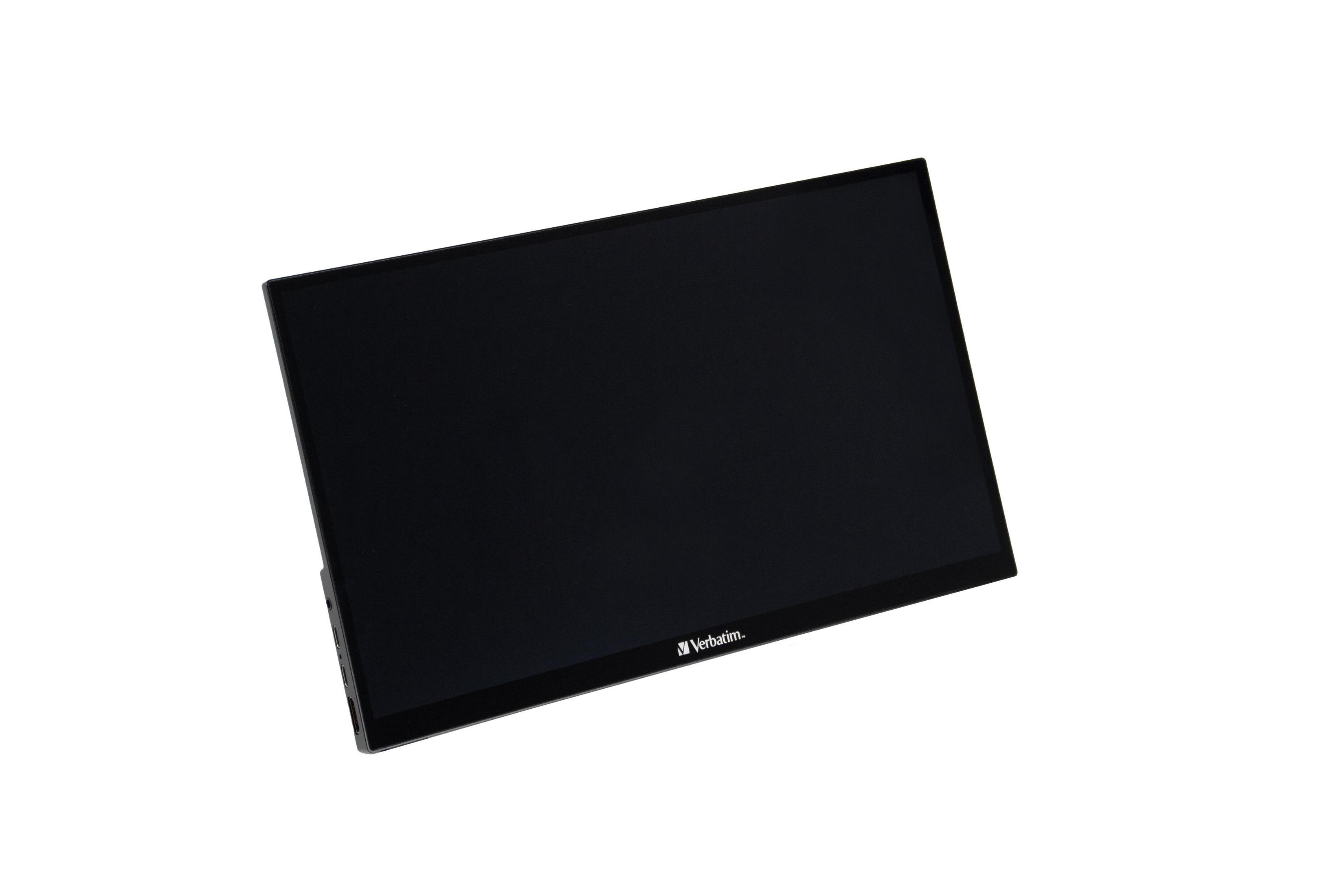 Czarny monitor z czarną ramką. Logo Verbatim na dole.