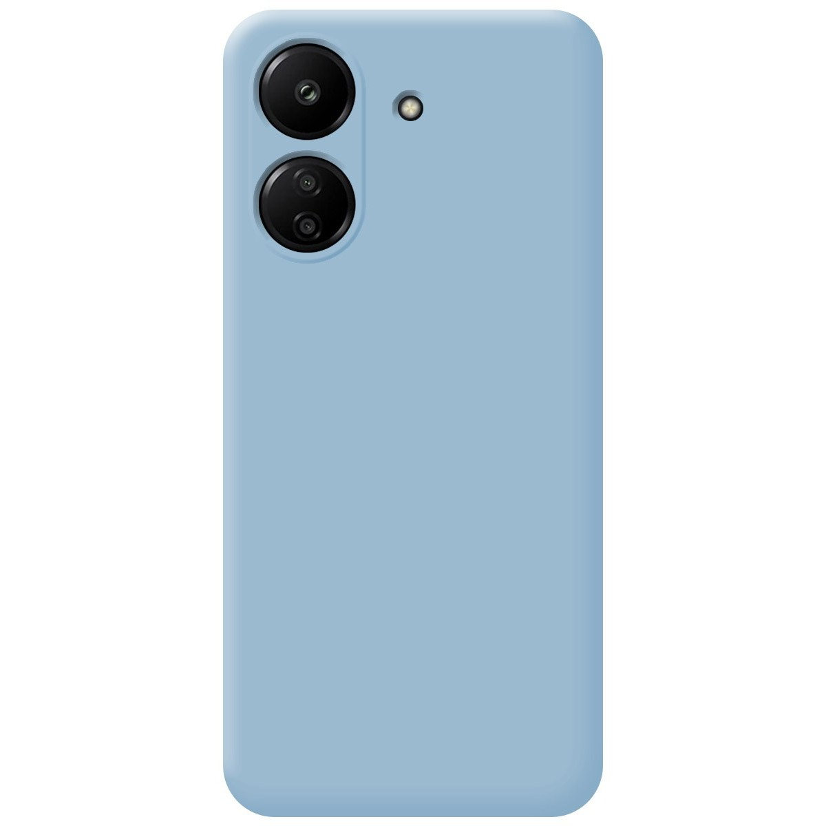 Custodia per telefono azzurra con due obiettivi della fotocamera e un flash in alto.